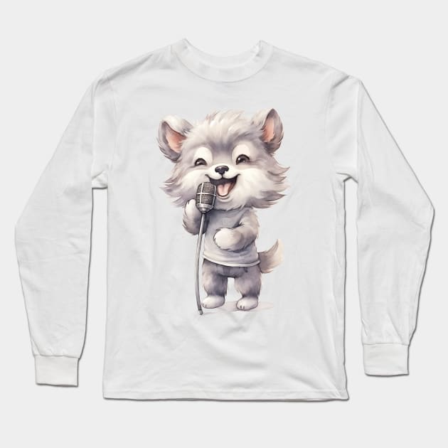 Gray Wolf Singing Long Sleeve T-Shirt by Chromatic Fusion Studio